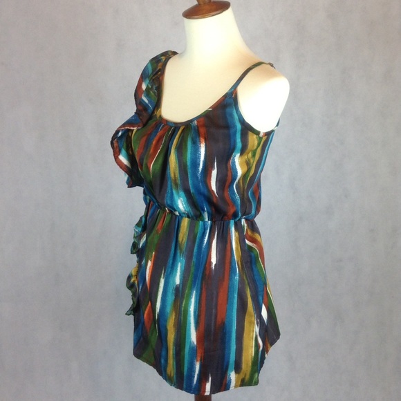 Multicolored One Side Ruffle Dress - Picture 2 of 3